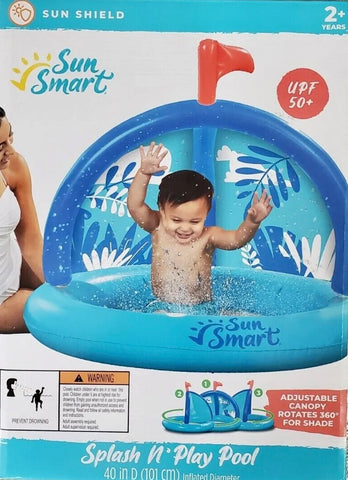 Splash n’ Play Pool w/ Adjustable Canopy Top - Blue Floral - Toddlers 2+ Years